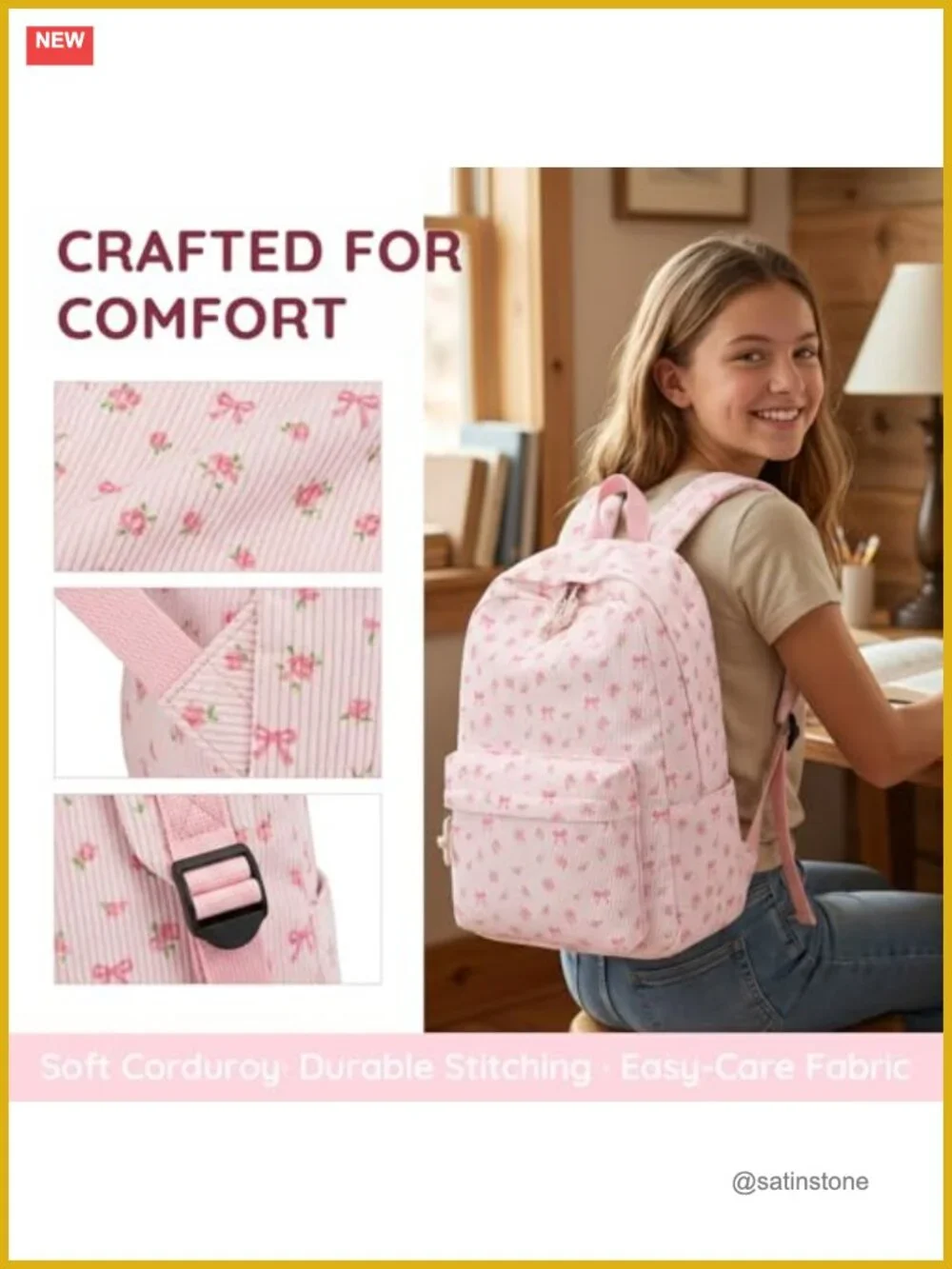 Corduroy Laptop Backpack for School Travel, 17